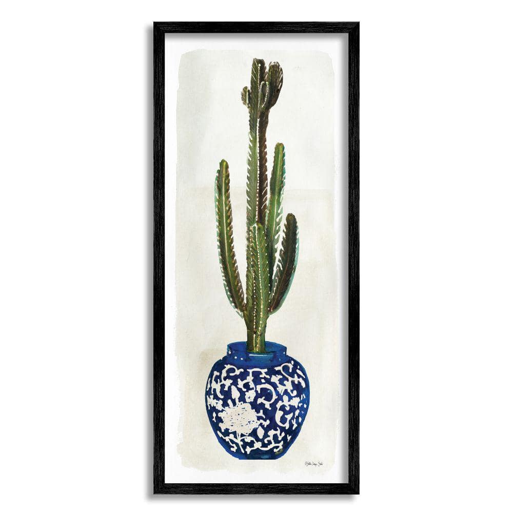 Cactus in Blue Ornate Vase Succulent Still Life by Stellar Design Studio Framed Nature Wall Art Print 10 in. x 24 in. price history on PriceWatchPro