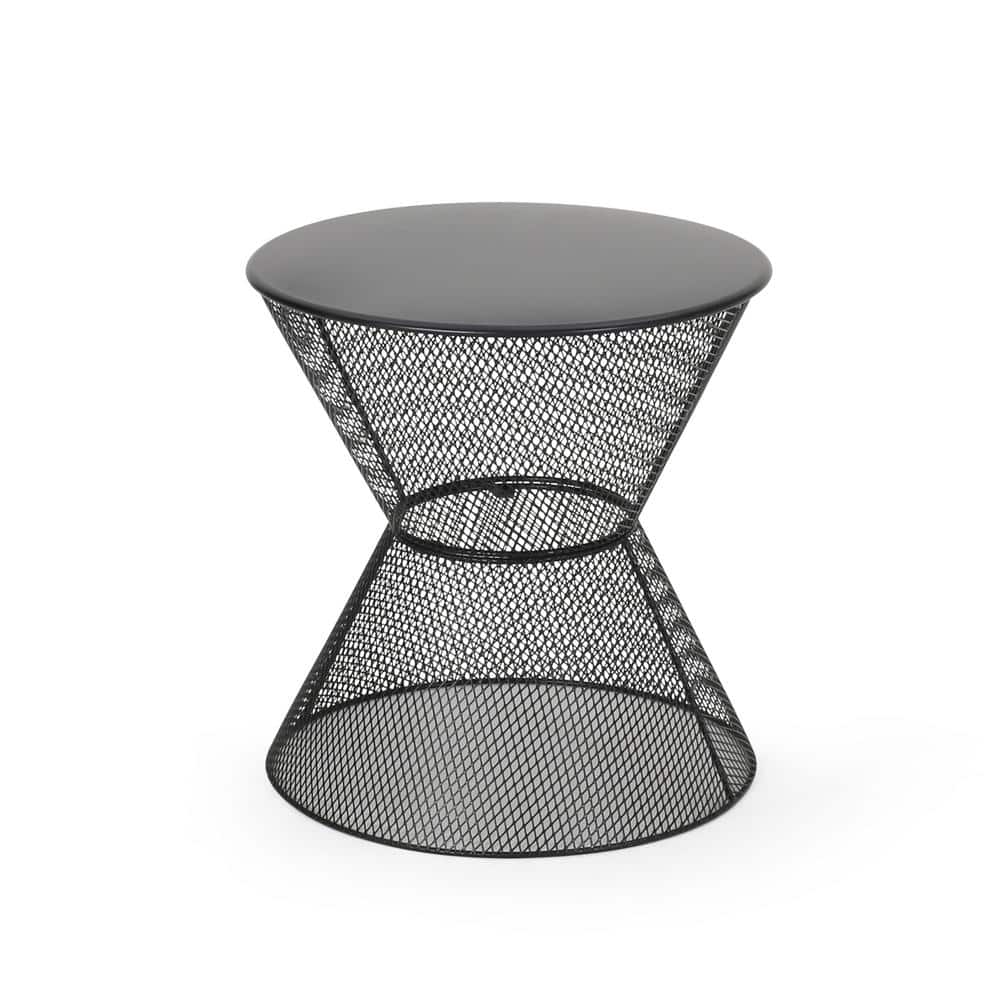 Matte Black Iron Hourglass Outdoor Accent Table, 17.75"