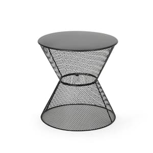 Nevada 18 in. Matte Black Round Metal Outdoor Patio Side Table