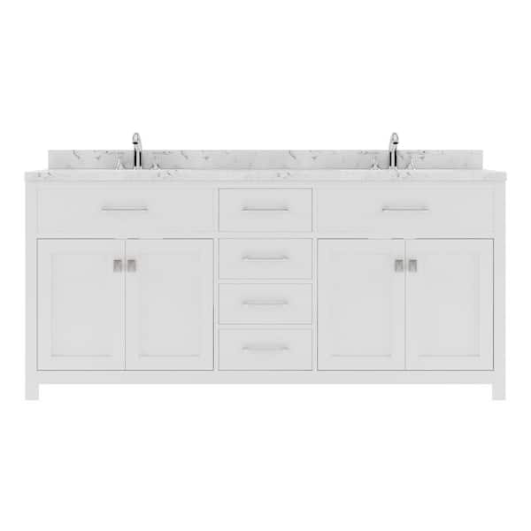 Virtu USA Caroline 72 in. W x 22 in. D x 35 in. H Double Sink Bath Vanity in White with Quartz Top
