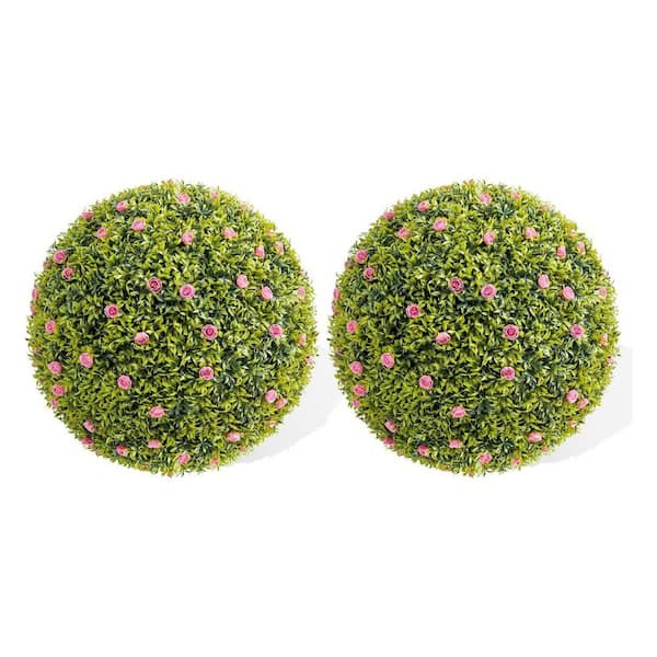 1.4FT 2PC Artificial Topiary Flower Balls,Round Topiary Balls with Realistic Leaves and Flowers,Hanging Balls,Pink