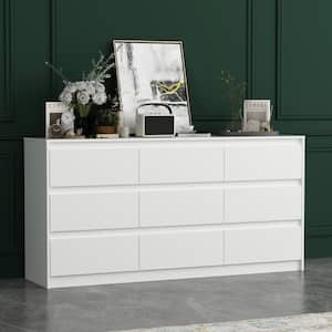 9-Drawer White Paint Finish Dresser Chest of Drawers 31.5 in. H x 63 in. W x 15.7 in. D