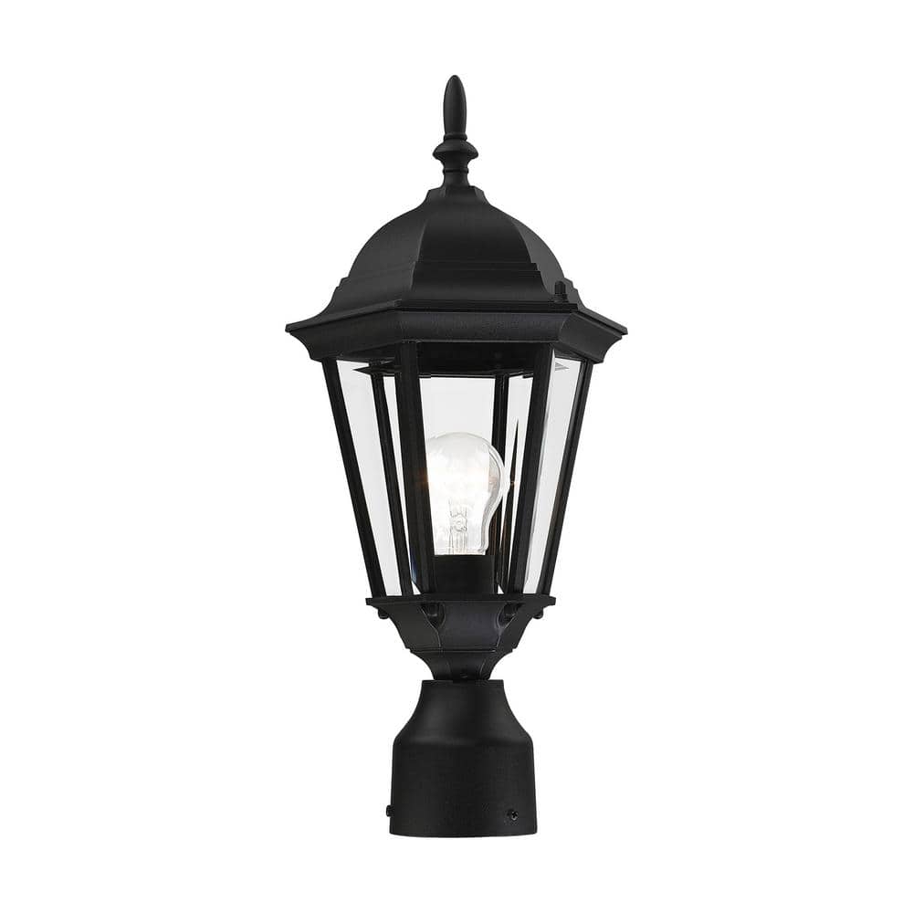 Hamilton Textured Black Outdoor Post Light with Clear Beveled Glass