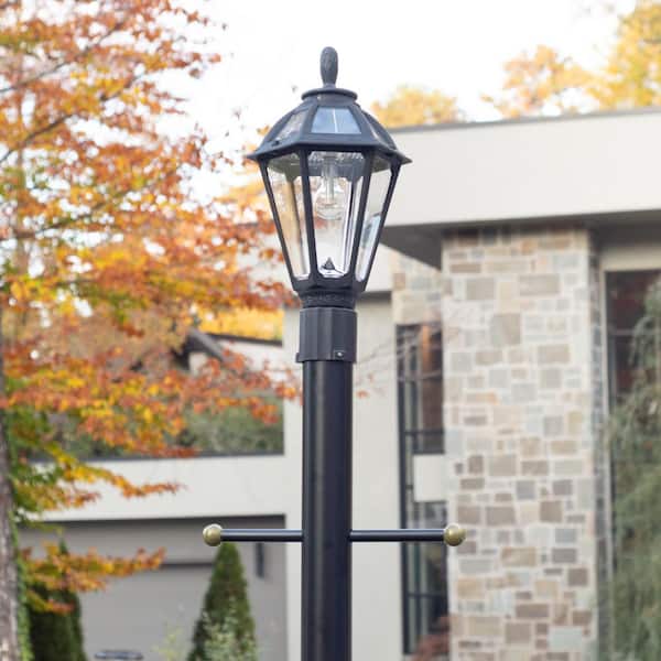 GAMA SONIC Polaris Solar 1-Light Black Outdoor Solar Warm White LED Post Light with Pier Base or Wall Sconce Mounting Options