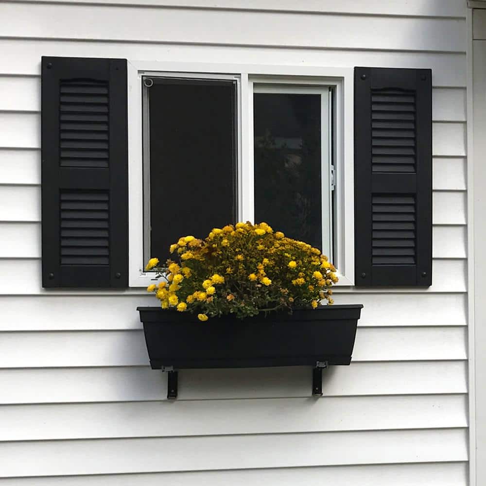White Vinyl Cathedral Top Open Louvered Shutters, 14.5" x 43"