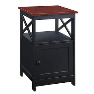 Oxford 16 in. Cherry/Black Standard Height Square Wood Top End Table with Storage Cabinet and Shelf