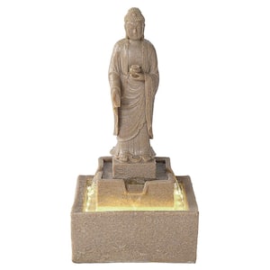 Earth Witness Buddha Medium Stone Bonded Resin Illuminated Garden Fountain