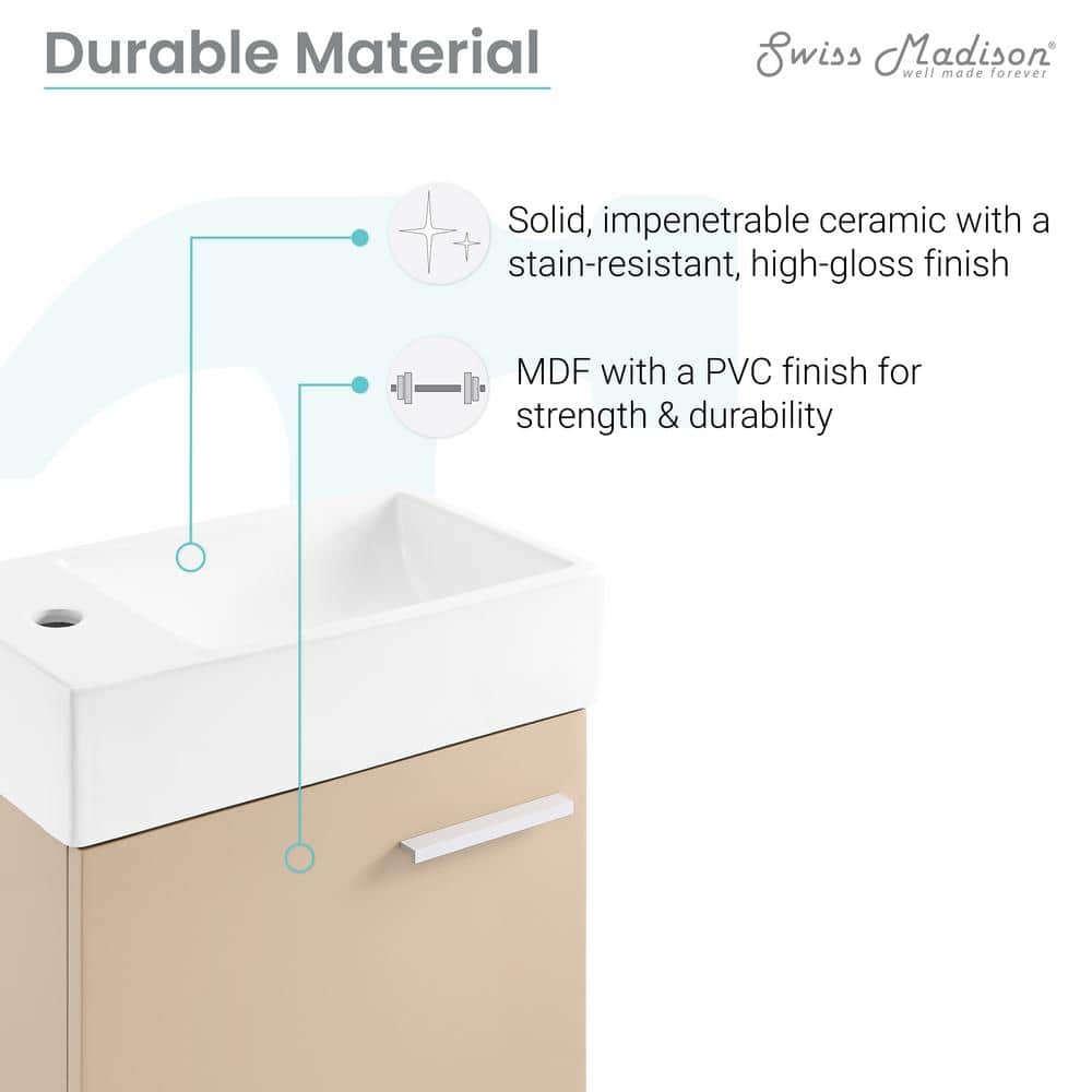 Sandstone Wall-Mounted Bathroom Vanity with White Sink