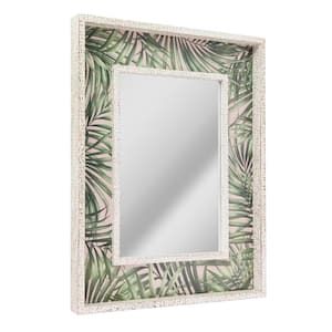 23 in. x 29 in. Tropical Leaves Print Distressed White Raised Lip Double Framed Accent Mirror