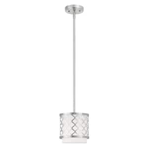 Amalfi 1-Light Brushed Nickel Mini Pendant with Off-White Fabric Shade