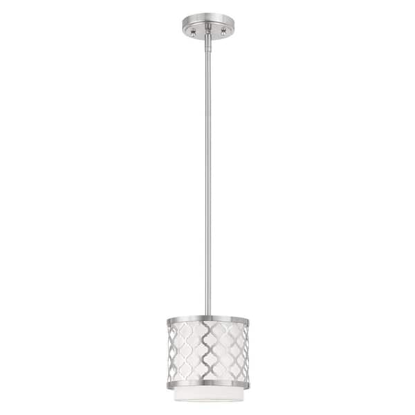 AVIANCE LIGHTING Amalfi 1-Light Brushed Nickel Mini Pendant with Off-White Fabric Shade