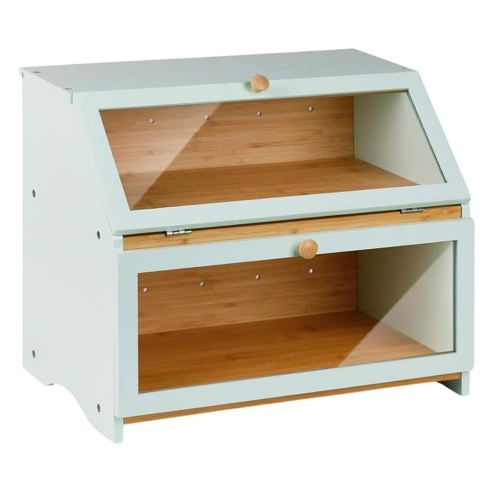 1 Piece Double Layer Bread Box for Kitchen Counter, Wooden Large Capacity B