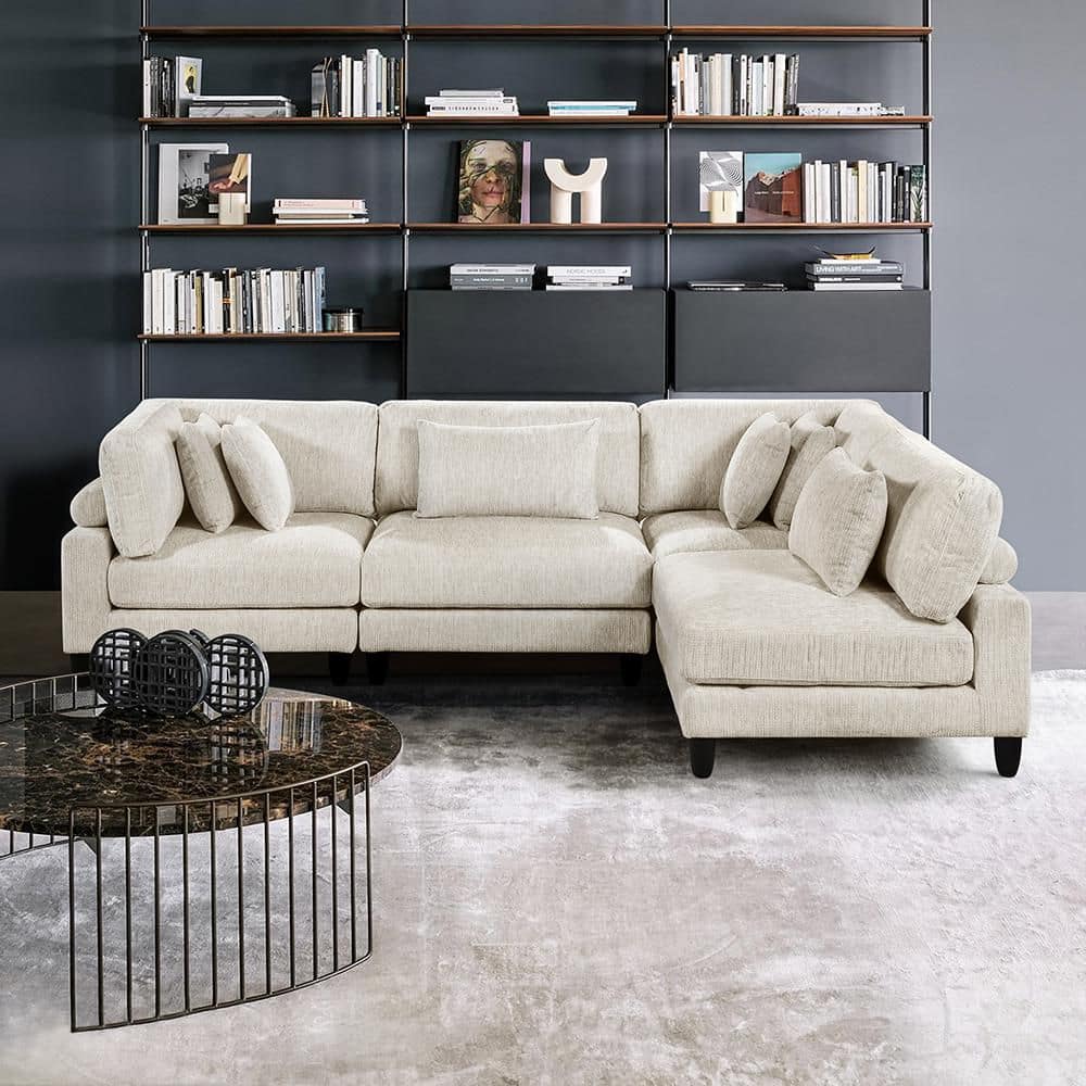 Laurelton 120 in. Pillow Top Arm 4-Piece Microfiber Fabric Modular Sectional Sofa in. Beige