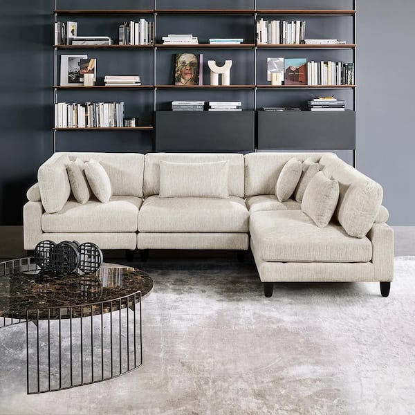 Laurelton 120 in. Pillow Top Arm 4-Piece Microfiber Fabric Modular Sectional Sofa in. Beige