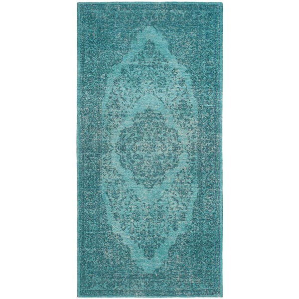 SAFAVIEH Classic Vintage Aqua Doormat 2 ft. x 5 ft. Border Runner Rug