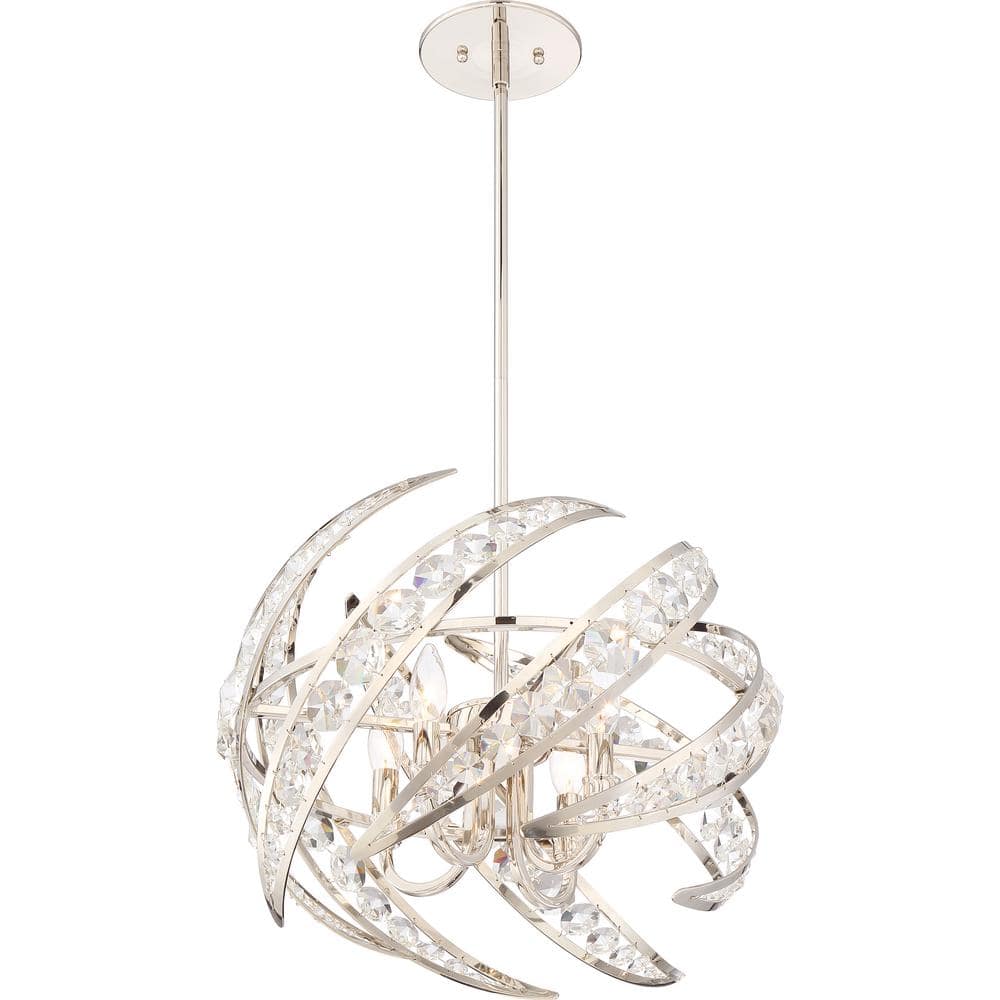 Crescent Polished Nickel Crystal 4-Light Pendant