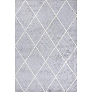 Cole Minimalist Diamond Light Gray/White 3 ft. x 5 ft. Trellis Area Rug