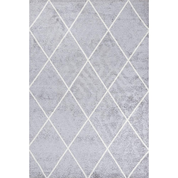 Cole Minimalist Diamond Light Gray/White 5 ft. x 8 ft. Trellis Area Rug