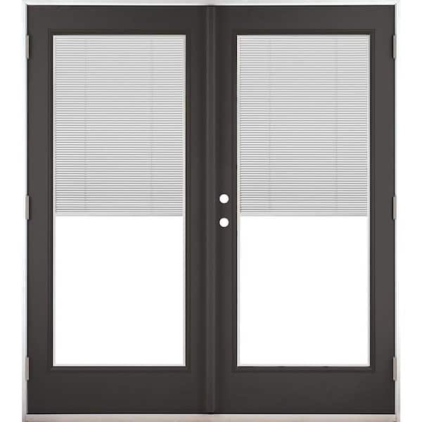60 in. x 80 in. Black Right-Hand Outswing Fiberglass Full Lite LOE Blinds Glass Hinged Patio Door