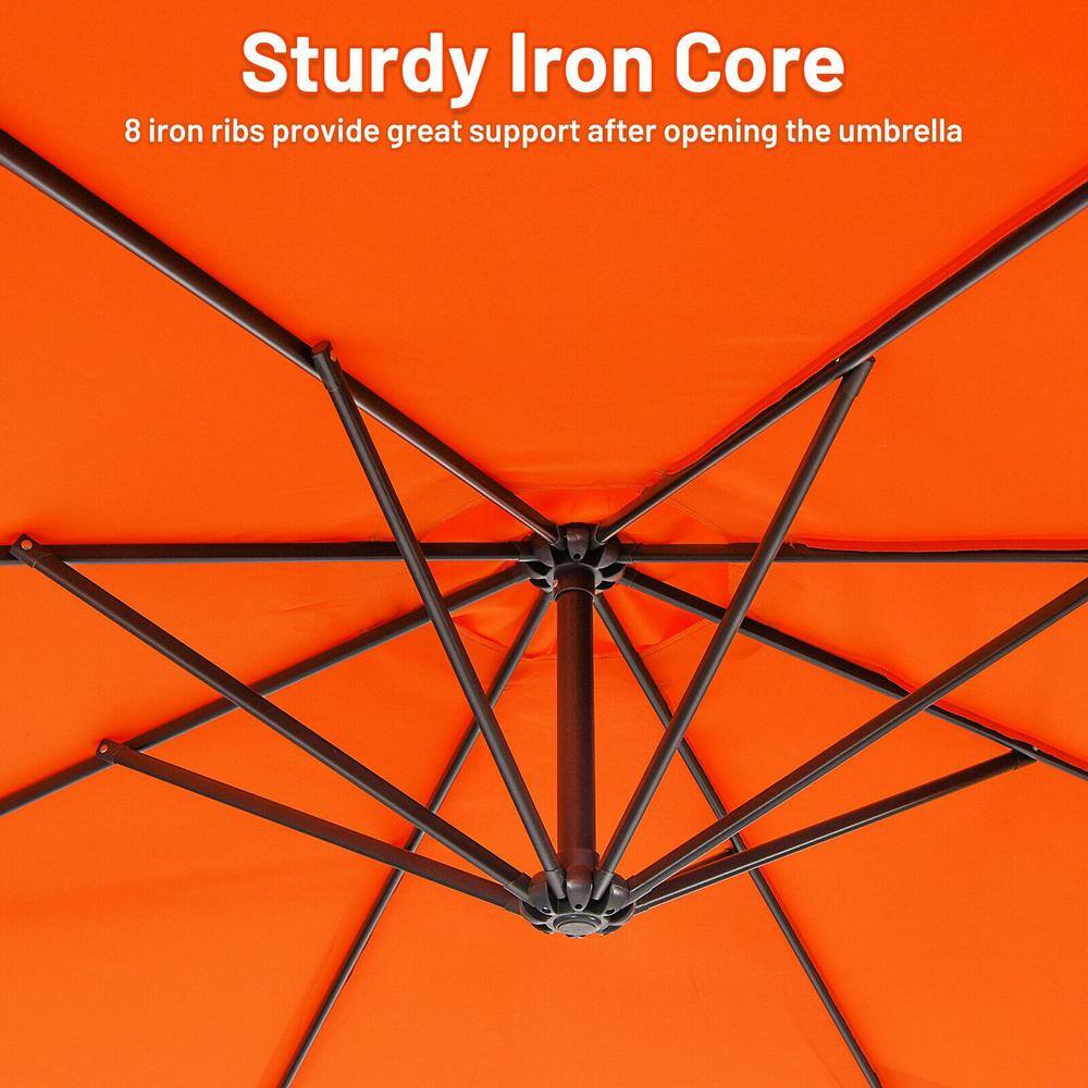 10' Orange Polyester Patio Offset Umbrella with Iron Frame