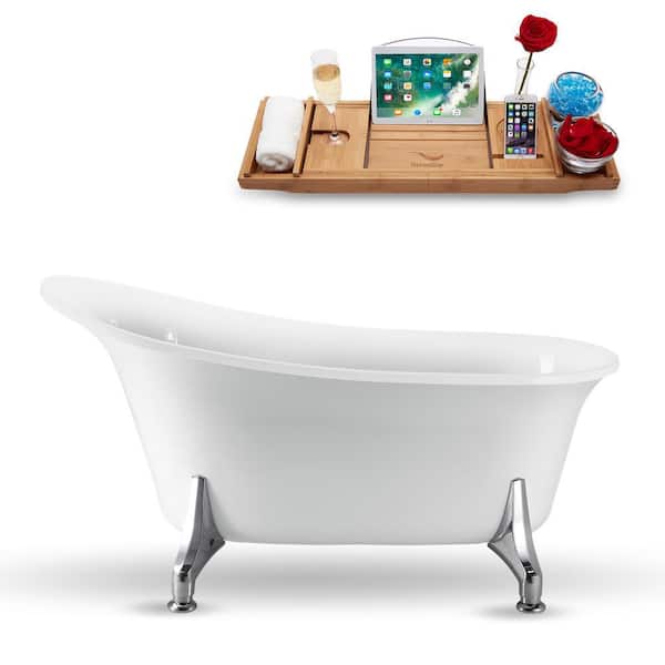 59.1 in. Acrylic Clawfoot Non-Whirlpool Bathtub in Glossy White With Polished Chrome Clawfeet And Polished Chrome Drain