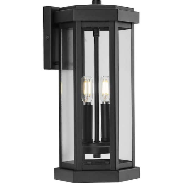 Progress Lighting Ramsey 6 in. 2-Light Textured Black Outdoor Medium Wall Lantern Sconce