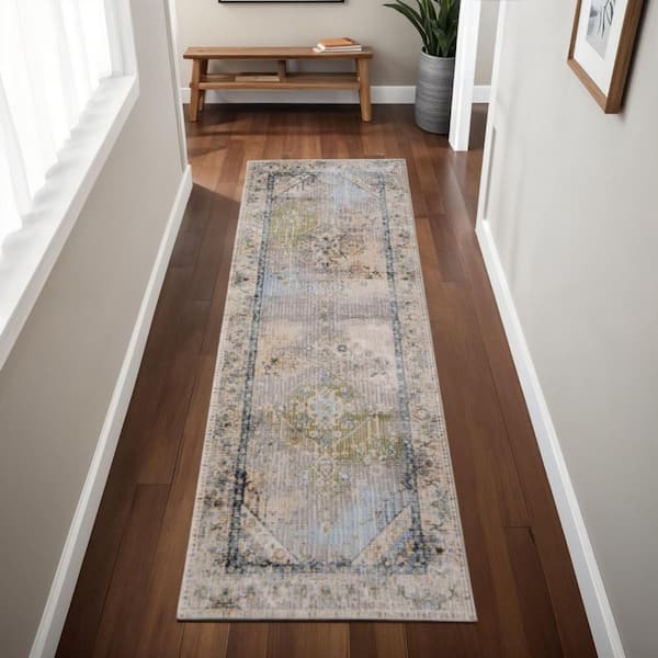 Blue 2 x 8 ft. Loomed Abstract Runner Indoor Area Rug
