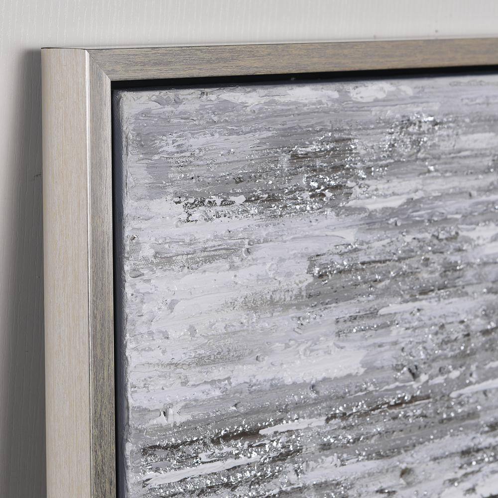 Silver Abstract Textured Hand Painted Canvas Wall Art with Champagne Frame