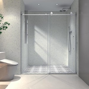 60 in. W x 76 in. H Single Sliding Frameless Shower Door with 5/16 in. Clear Glass and Buffer Function, Brushed Nickel