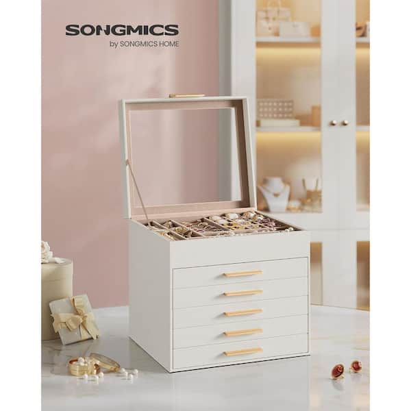 Afoxsos x x Cloud White MDF Jewelry Box with Glass Lid