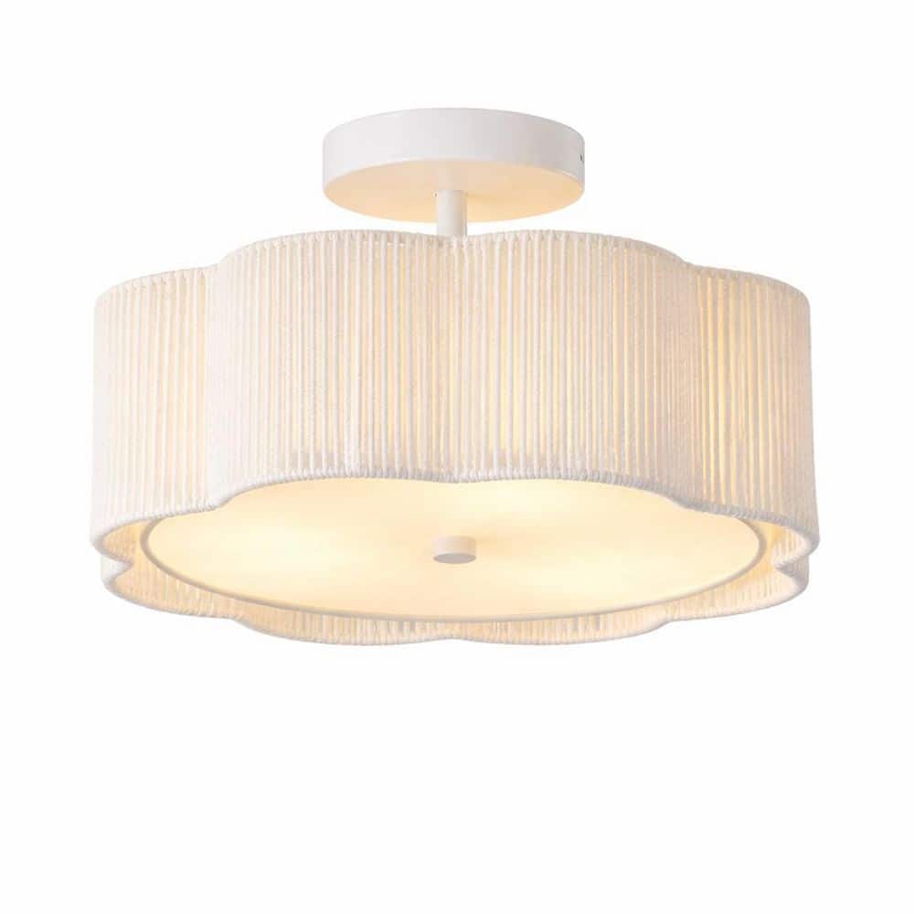 13.4 in. White Rattan LED Flush Mount Ceiling Light Fixture for Bedroom Kitchen and Dining Room Bulbs Not Included-3 E26 price history on PriceWatchPro