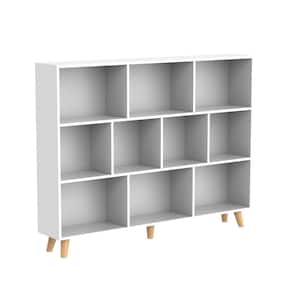 55.1 in. W x 42.1 in. H White Wood 10- -Shelf Freestanding Standard Bookcase Display Bookshelf