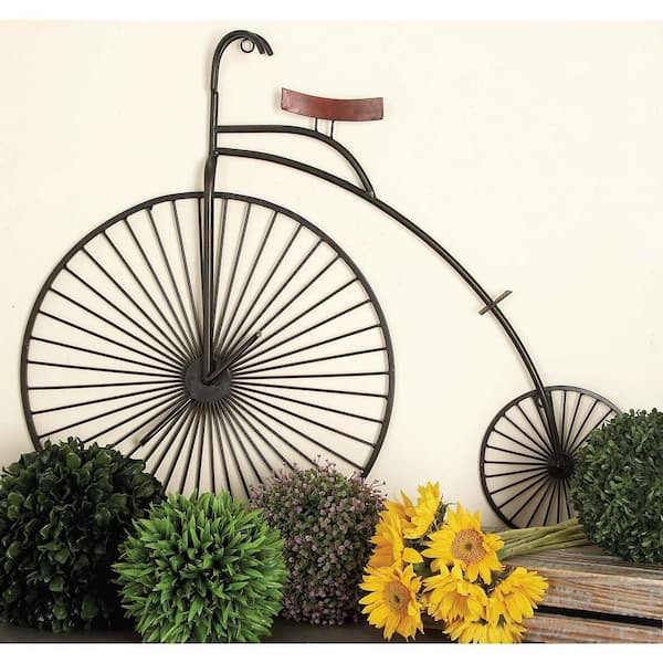 Litton Lane 39 in. 34 in. Vintage Black Iron Penny Farthing Bicycle Wall Decor