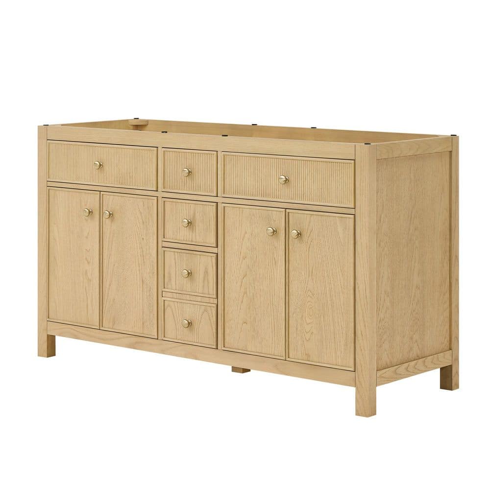 Rian 59 in. Freestanding Bath Vanity Cabinet without Top in Scandinavian Oak with Satin Bronze Trim