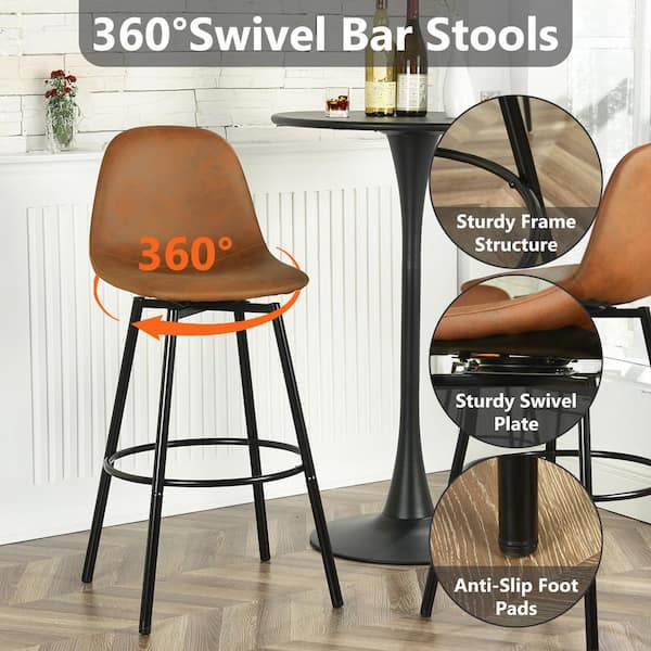 StyleWell 29 in. Adenmore Swivel (Set of 2) Bar Stool with Brown