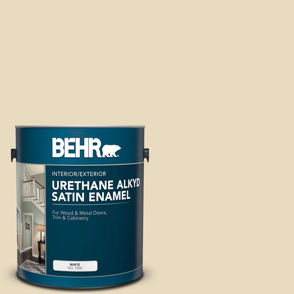 Behr 1 Gal Ae 26 True Beige Urethane Alkyd Satin Enamel Interior Exterior Paint 790001 The Home Depot