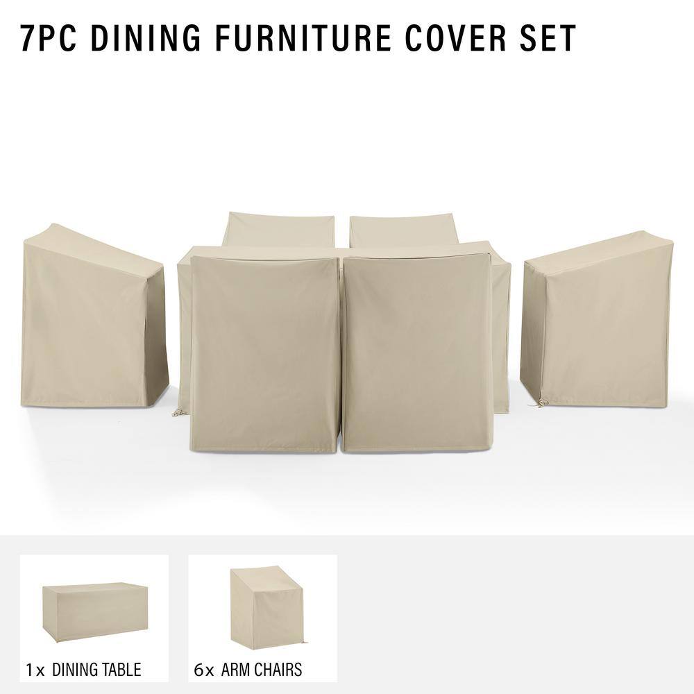 Tan Heavy-Duty Vinyl 7-Piece Outdoor Dining Furniture Cover Set