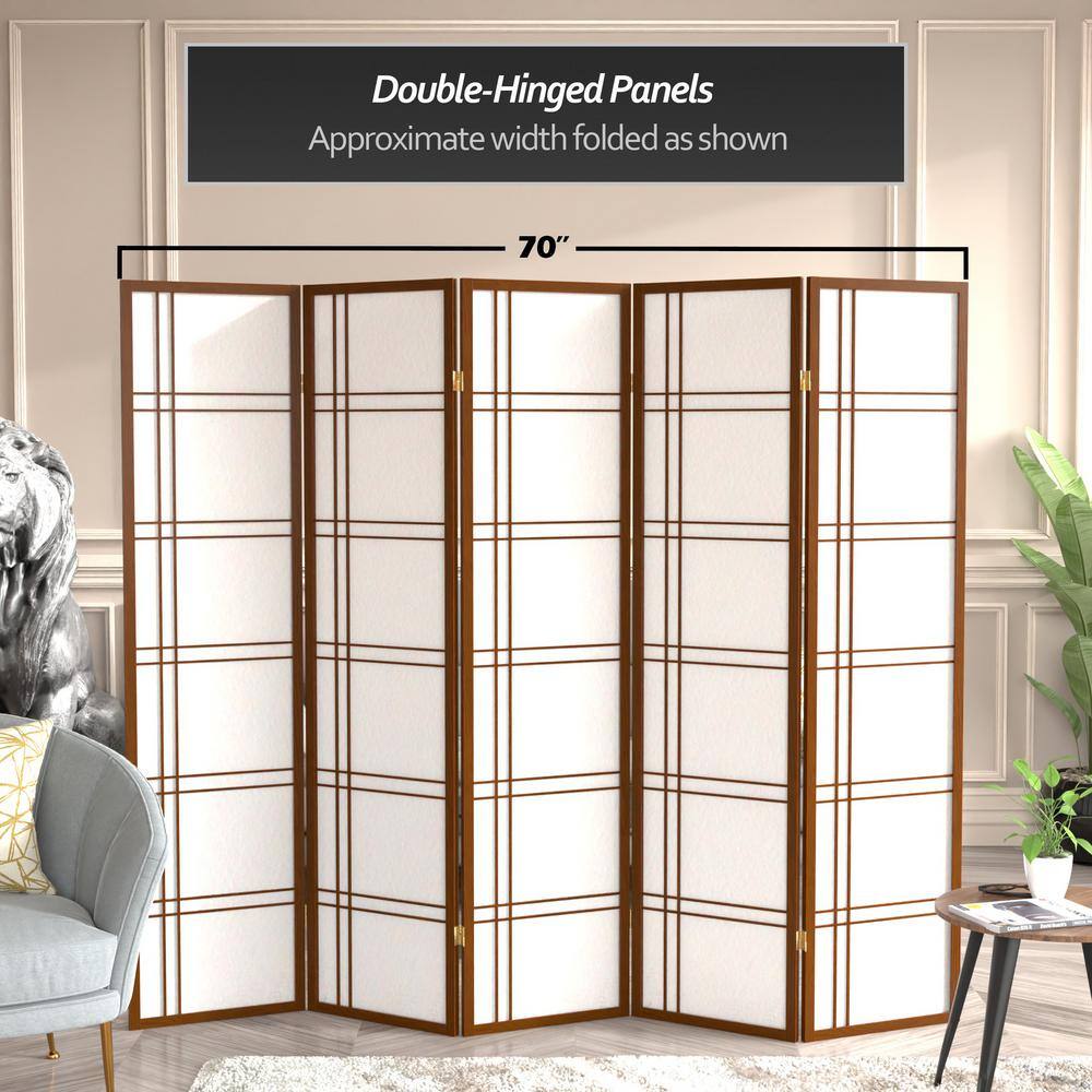 6 ft. Tall Walnut Shoji Screen with Double Cross Design