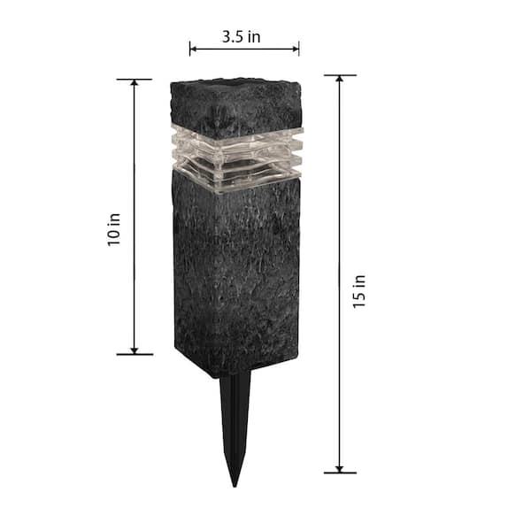 Hampton Bay Charcoal Stone Integrated LED Outdoor Solar Landscape Rock  Pillar Path Light 2-Pack 50313 - The Home Depot