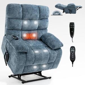 Blue Chenille Fabric Power Recliner Chair Electric Lift Recliner Chairs with Storage Pocket