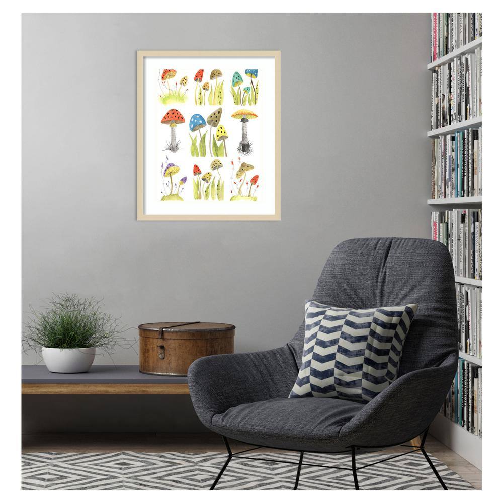 Mushroom Haven Grid Natural Wood Framed Wall Art Print