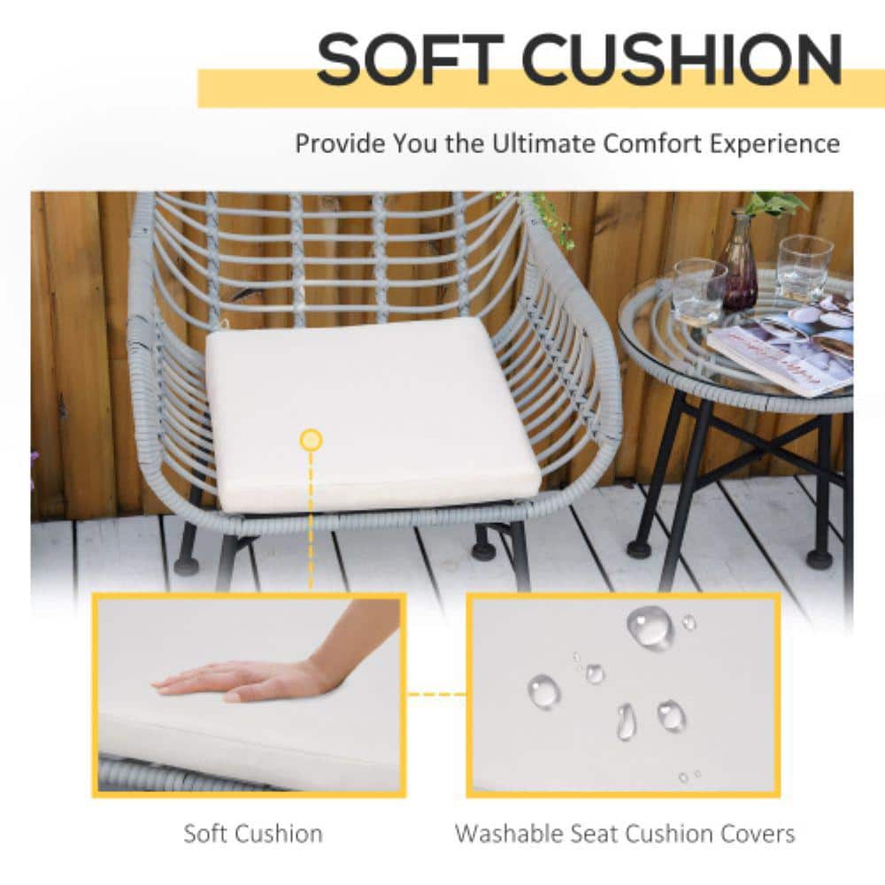 Outsunny 3-Piece Gray and Cream PE Rattan Patio Set