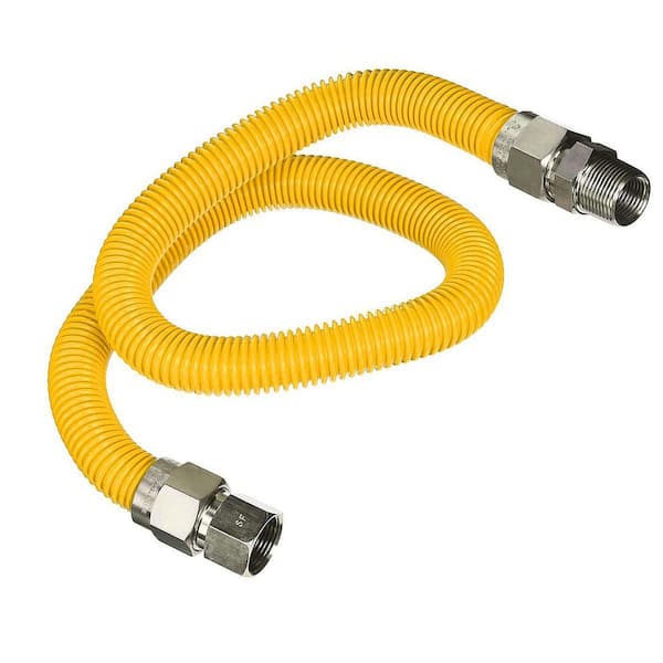 PLUMBFLEX 48 in. Flexible Gas Connector Yellow Coated Stainless Steel for Gas Range, Furnace, 1/2 in. Fittings