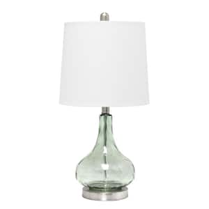 23.25 in. Green/Gray Sage Table Lamp Contemporary Rippled Colored Glass with White Fabric Shade