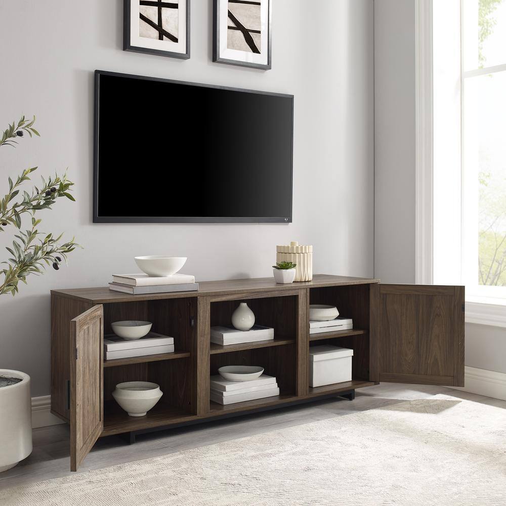 Silas 64" Black Mid-Century Modern TV Stand with Cabinet
