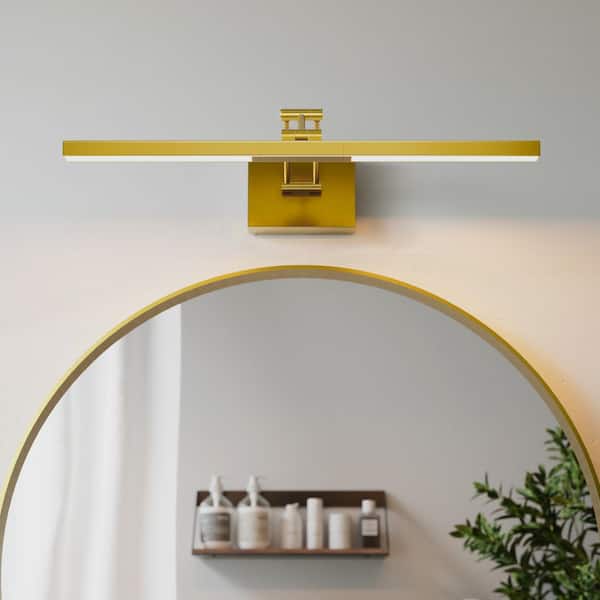 24 in. 1-Light Brushed Gold Bathroom 3CCT Modern LED Vanity Light Fixture with 360° Rotatable Head and Swing Arm