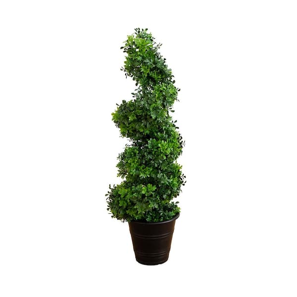 Nearly Natural 3 ft. UV Resistant Boxwood Spiral Artificial Topiary Tree in Decorative Planter (Indoor/Outdoor)
