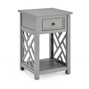 Coventry 23 in. H Gray Wood End Table with Drawer and Shelf