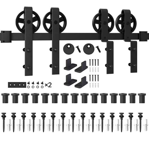 WINSOON 18 ft./216 in. Single Track Bypass Barn Door Hardware Double ...