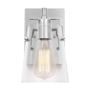 Crofton 5.25 in. W x 9 in. H 1-Light Chrome Bathroom Wall Sconce with Clear Glass Shade